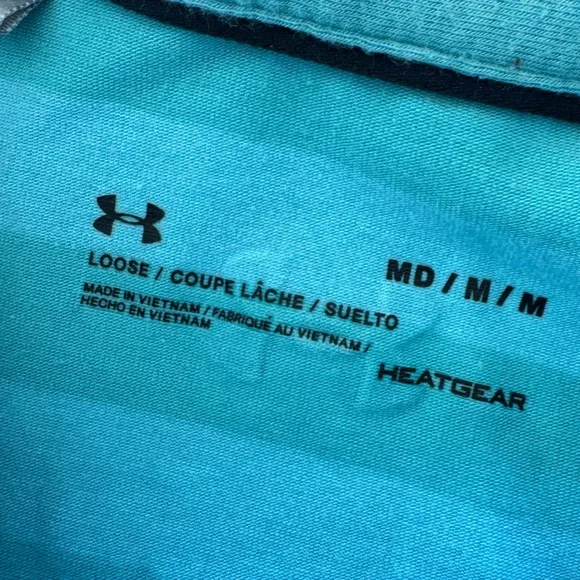 Under Armour Teal Blue Striped HeatGear Loose Fit Polo Shirt M - Picture 2 of 3